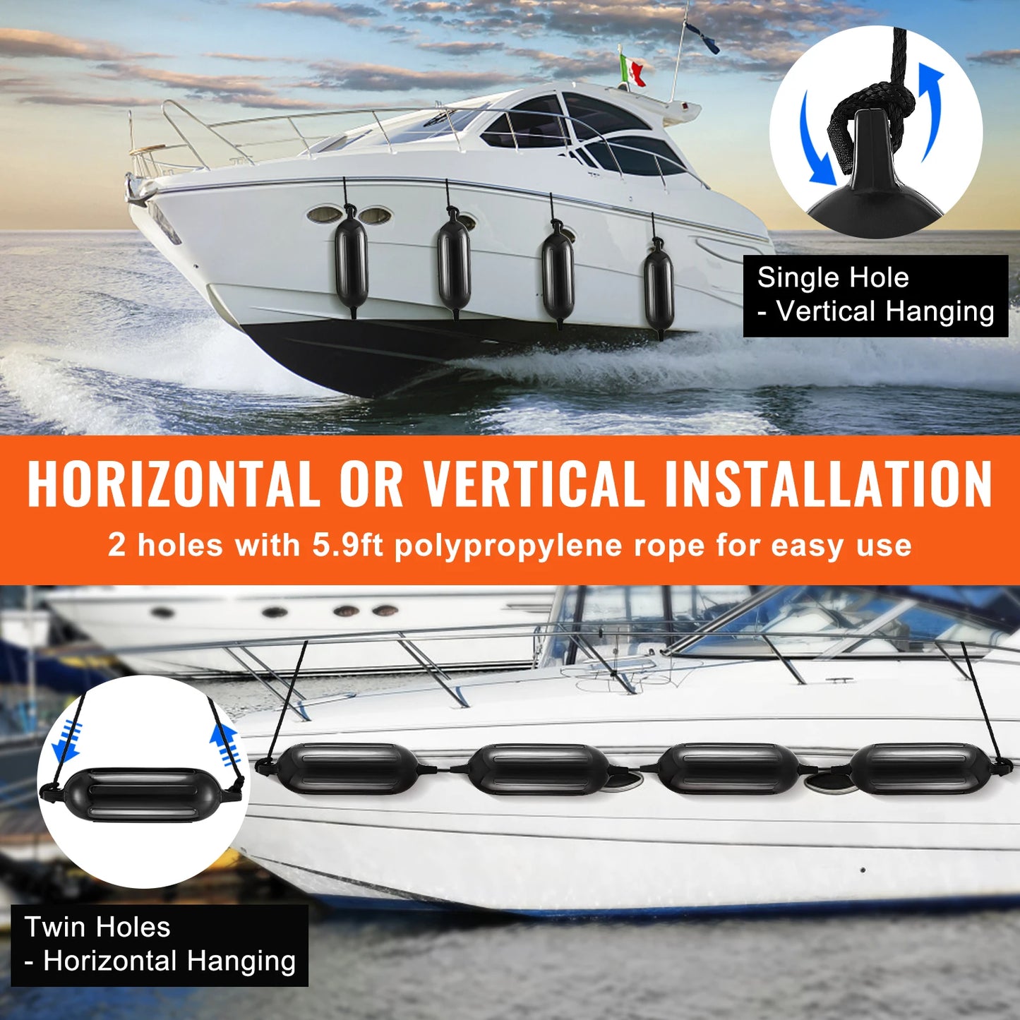 SucceBuy Inflatable Ribbed Dock Fender With Center Holes