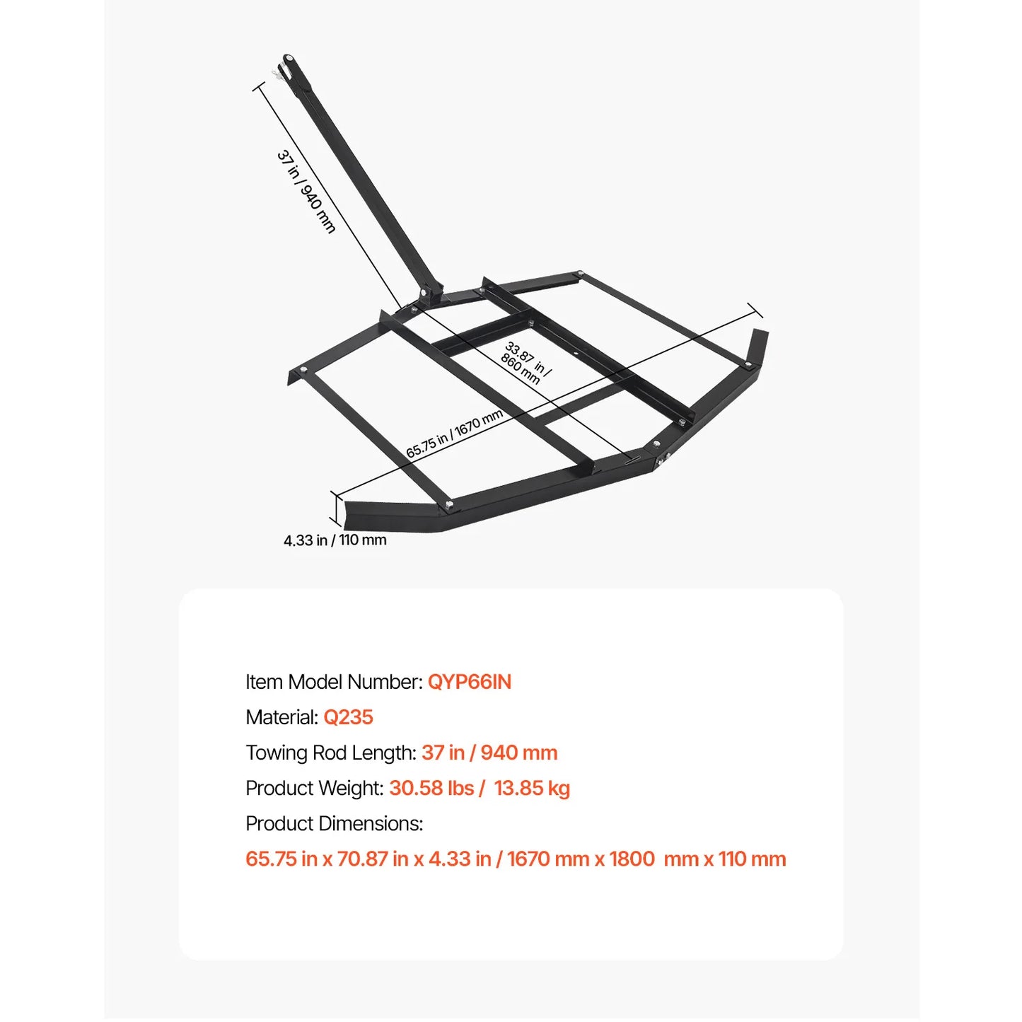 SucceBuy Drag Harrow Tow Behind Driveway Grader With Pin Hitch