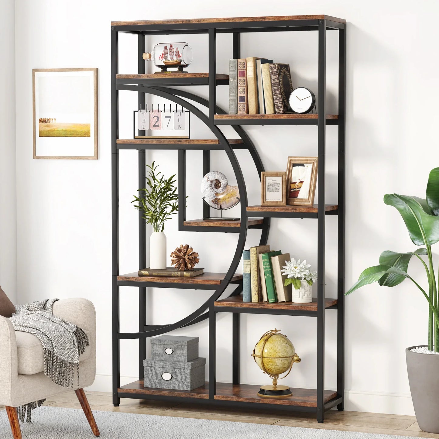 Tribesigns 5 Tier Industrial Bookshelf With Metal Frame Antique Finish