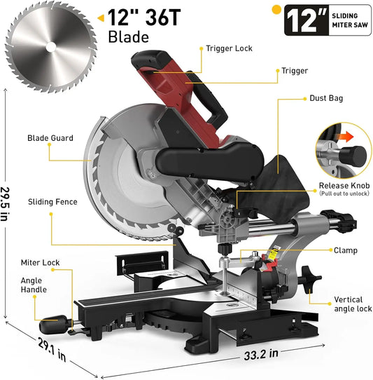Marvtool JS-1207C3 Sliding Compound Miter Saw 15 Amp