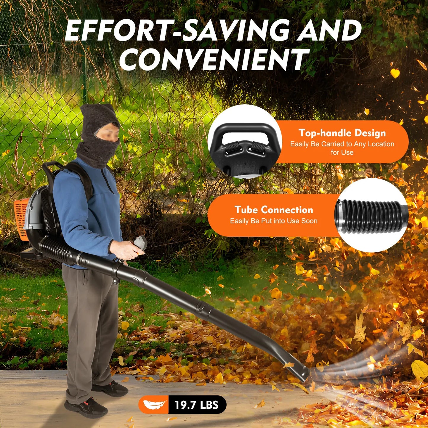 Bymaocar 63cc Gas Leaf Blower Backpack 2-Stroke, 6800 RPM