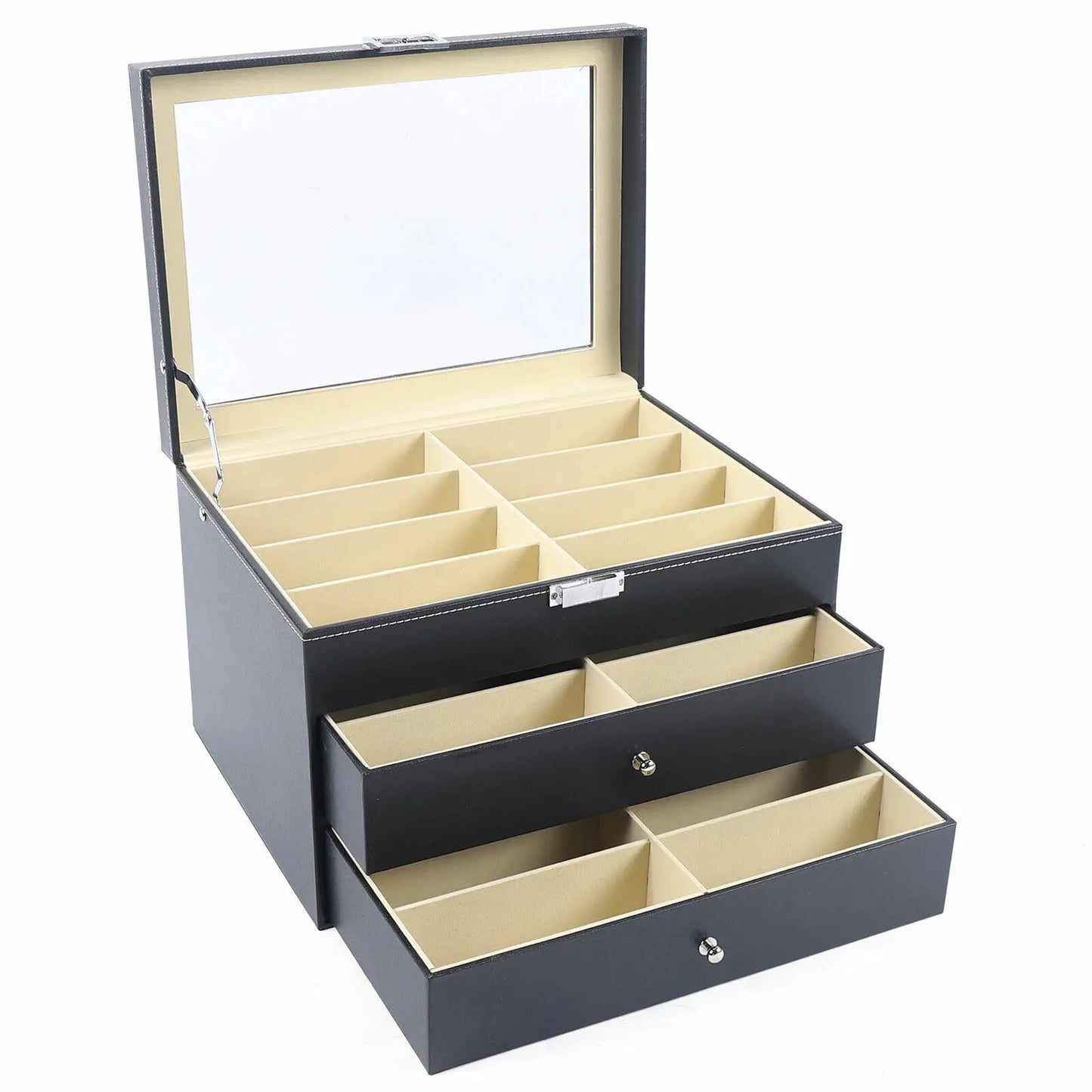 PU Leather Sunglasses Display Box Glass Window Jewelry Organizer