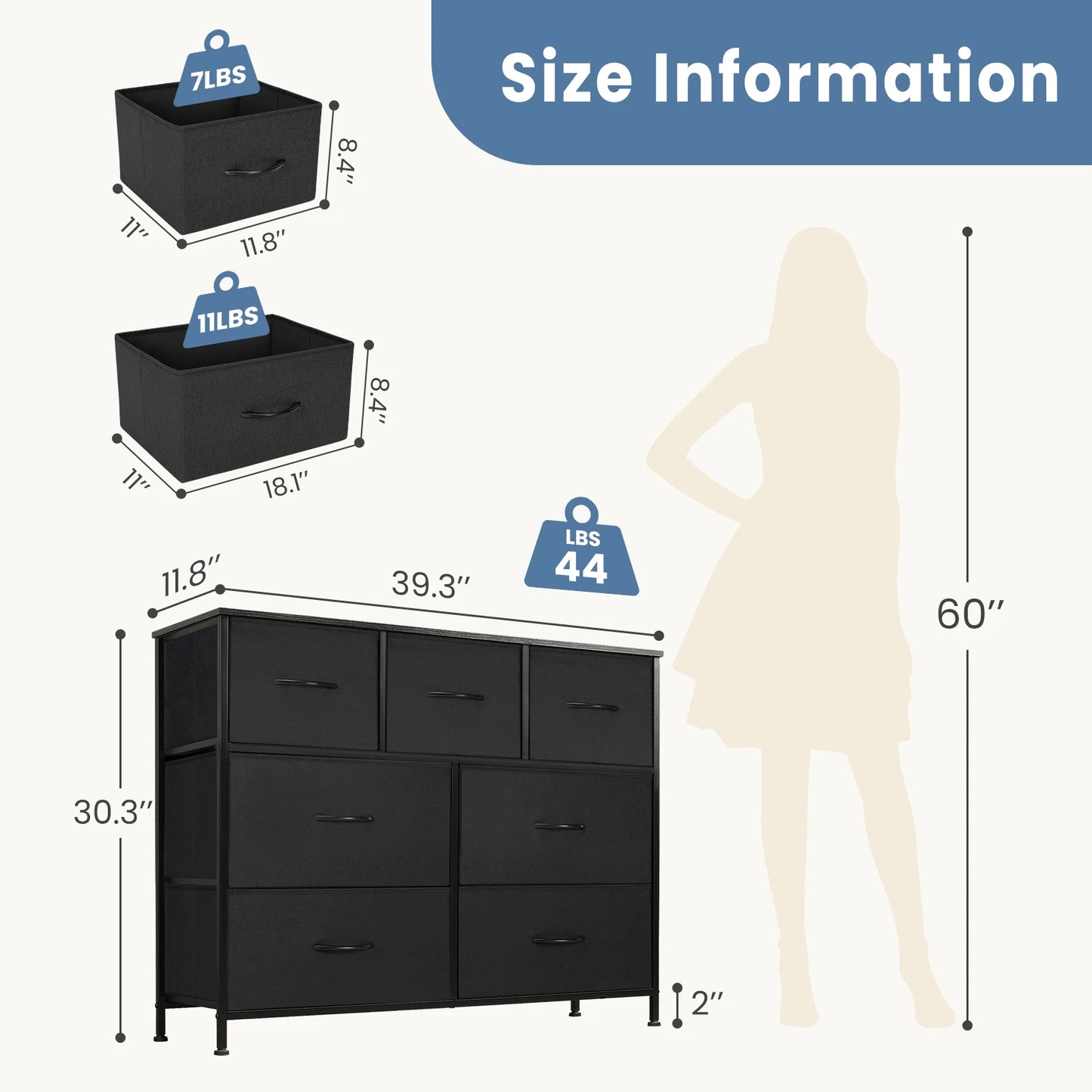 JHK Dresser With Seven Fabric Drawers For Bedroom Living Room