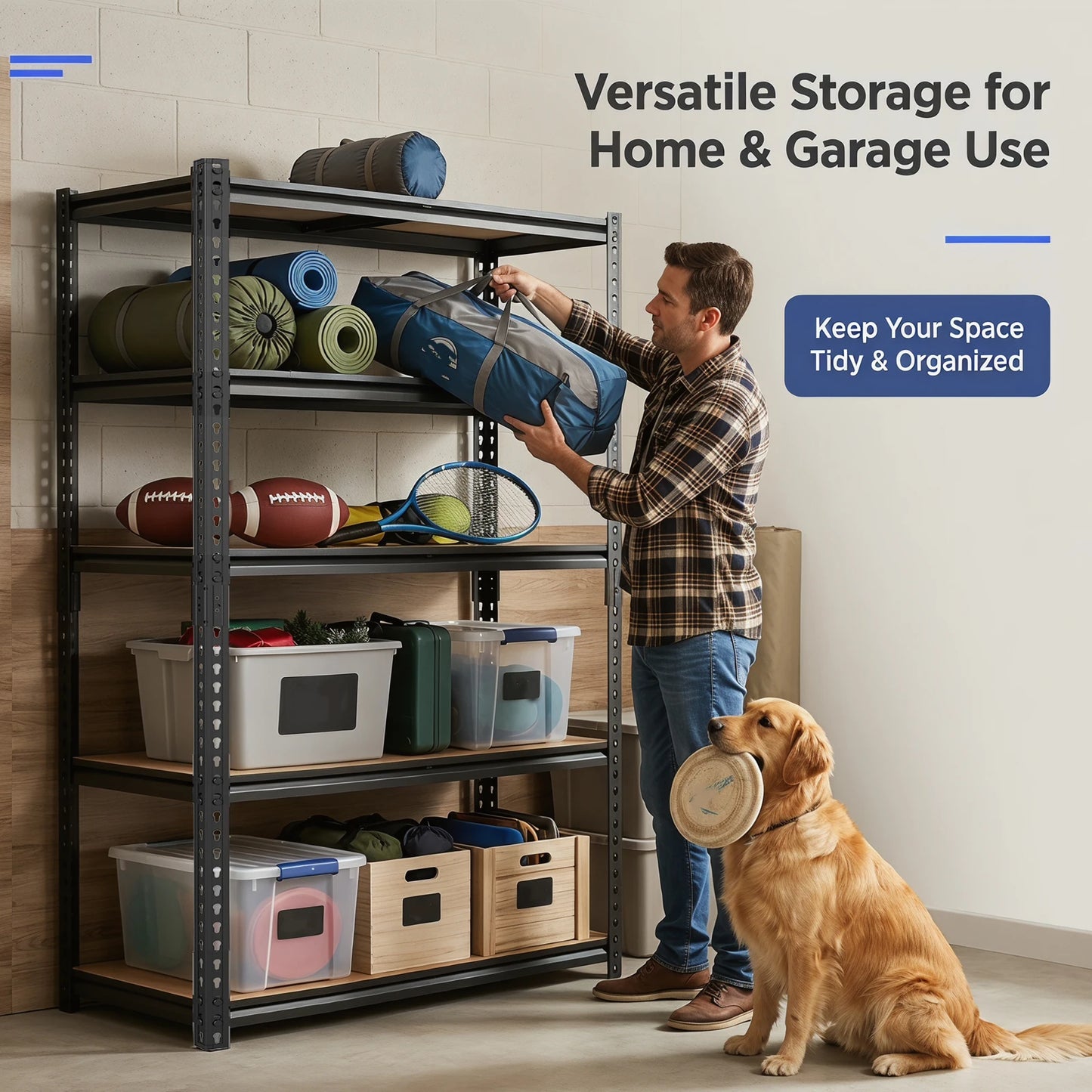 Industrial Metal Storage Shelves With Adjustable Height For Garage