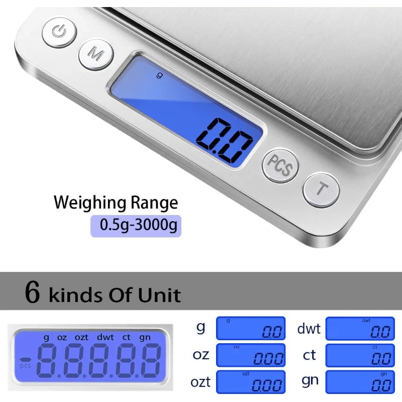 Digital Kitchen Scale 3000G 0.1G With 6 Modes And Tare