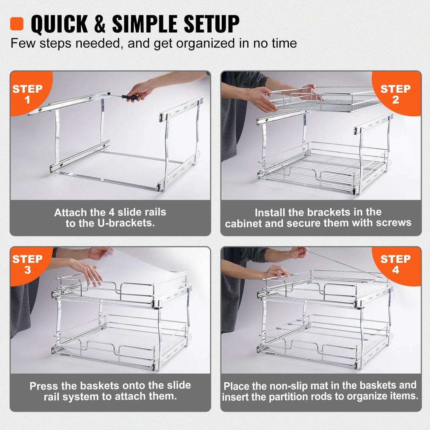 SucceBuy Pull Out Cabinet Organizer Chrome Plated Roll Out Drawers