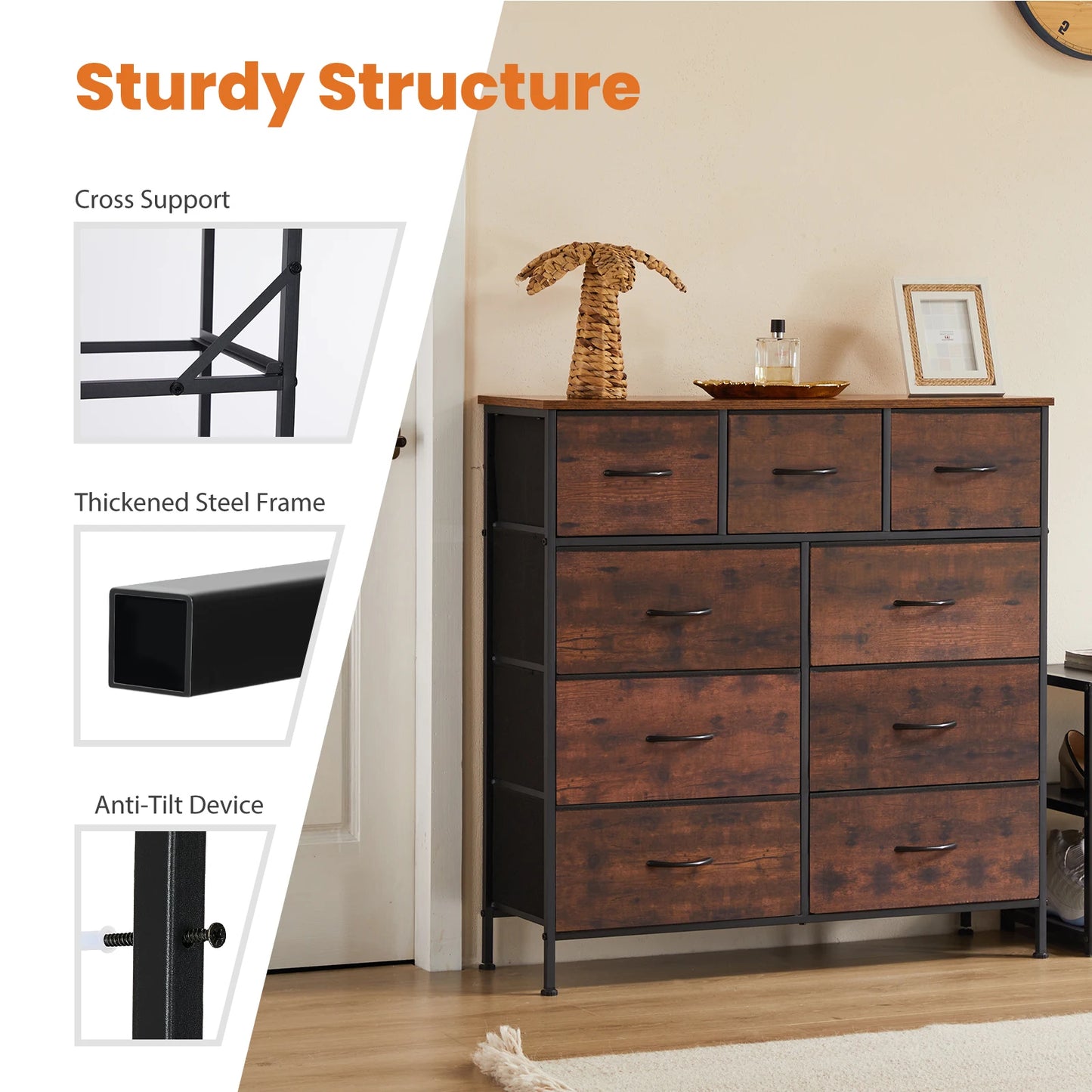 JHK Fabric Storage Dresser With 9 Drawers Wardrobe Organizer