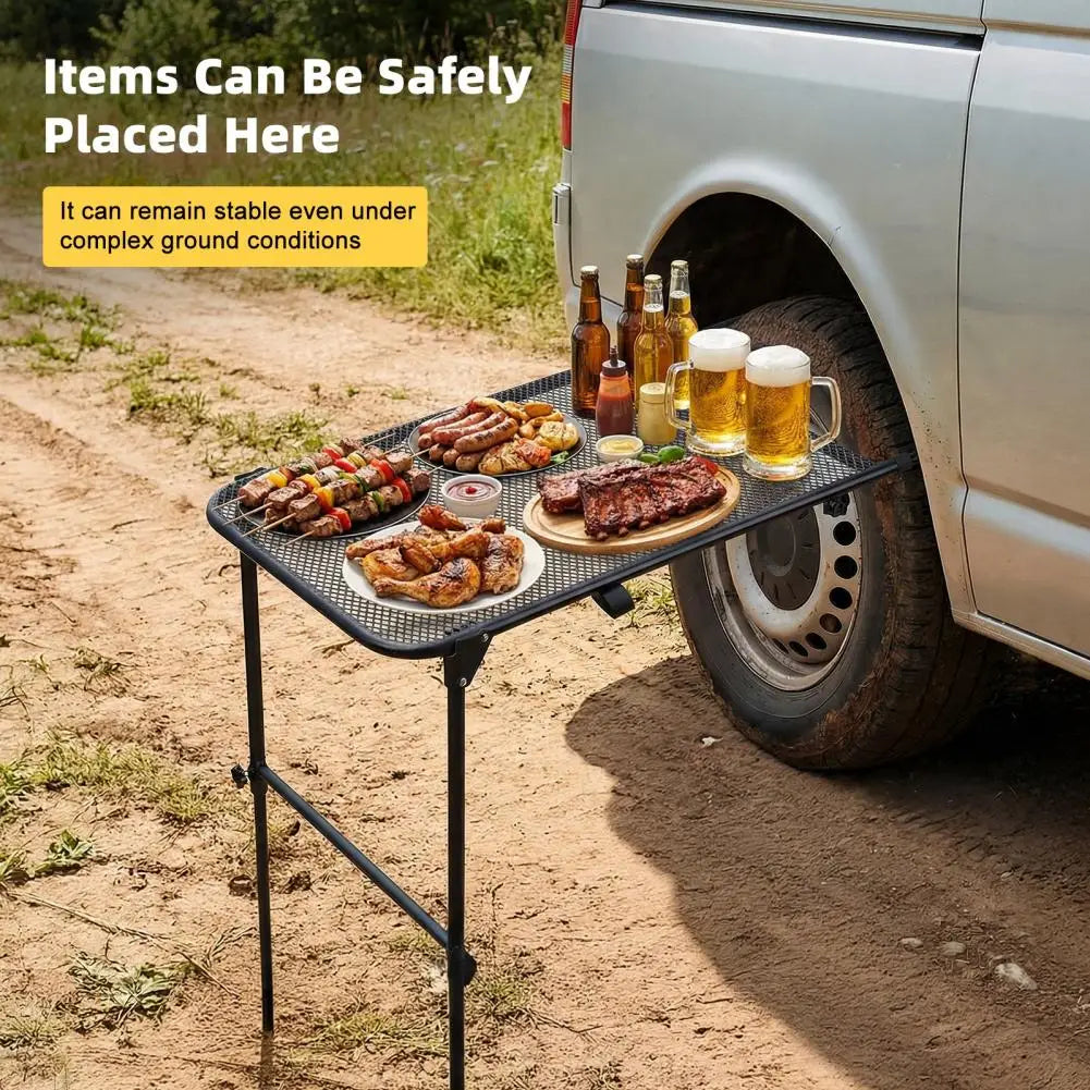 Tire Mount Camping Desk, Adjustable Steel Folding Table for Tailgate