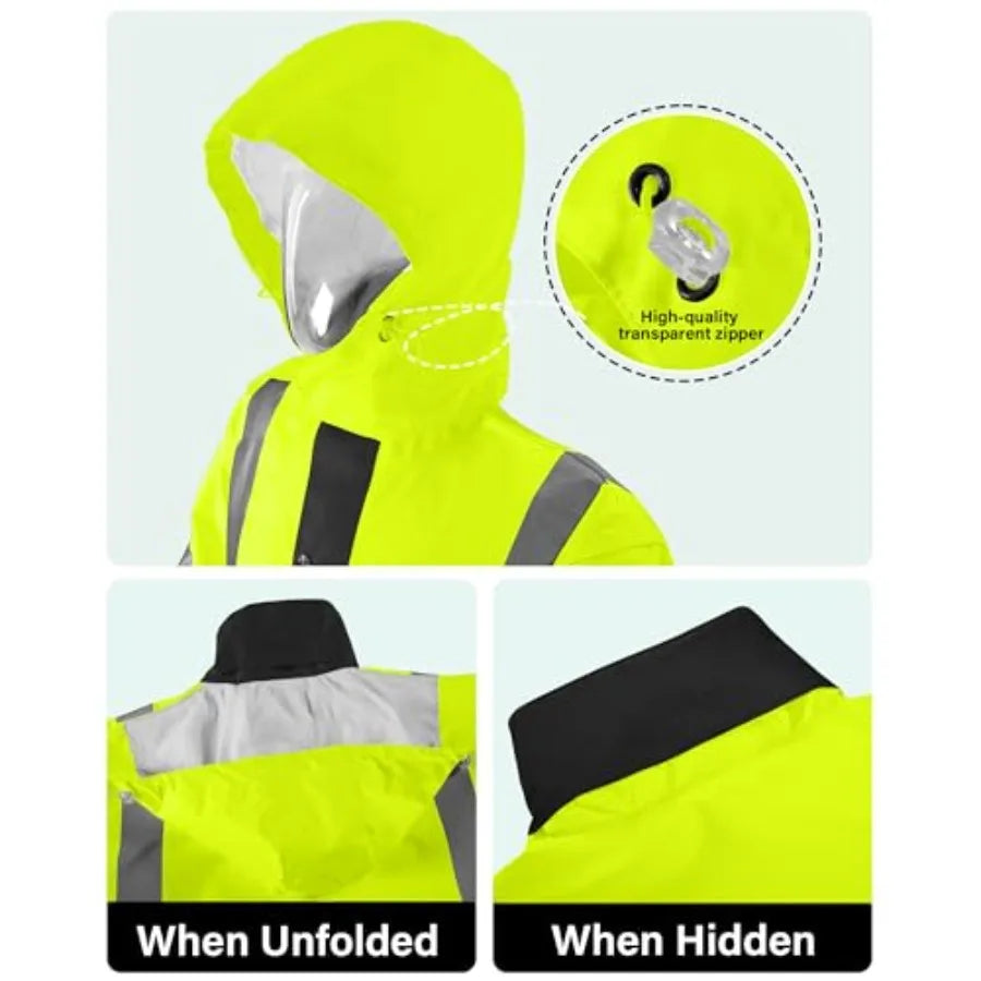 Reflective High Visibility Safety Jacket With Hood For Outdoor Construction