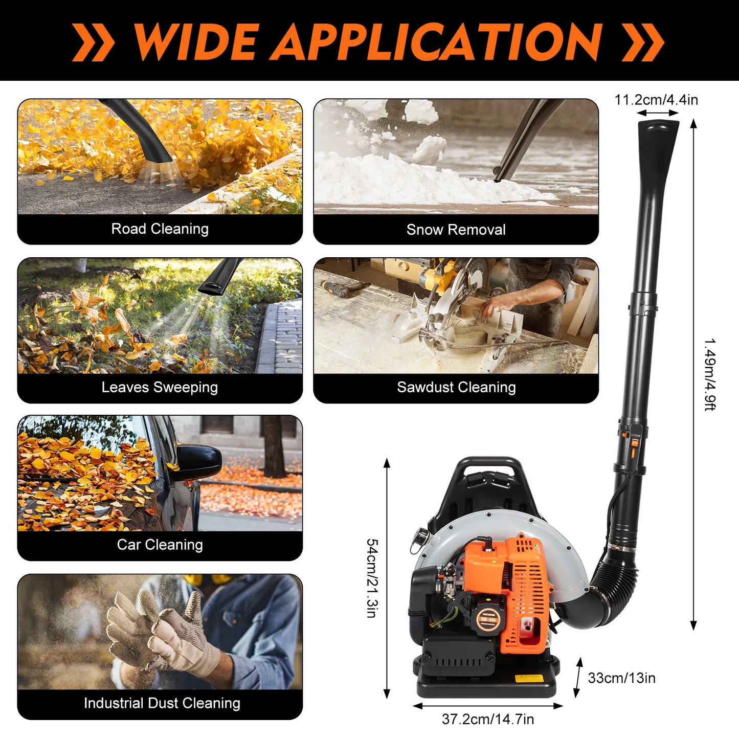 Bymaocar 63cc Gas Leaf Blower Backpack 2-Stroke, 6800 RPM