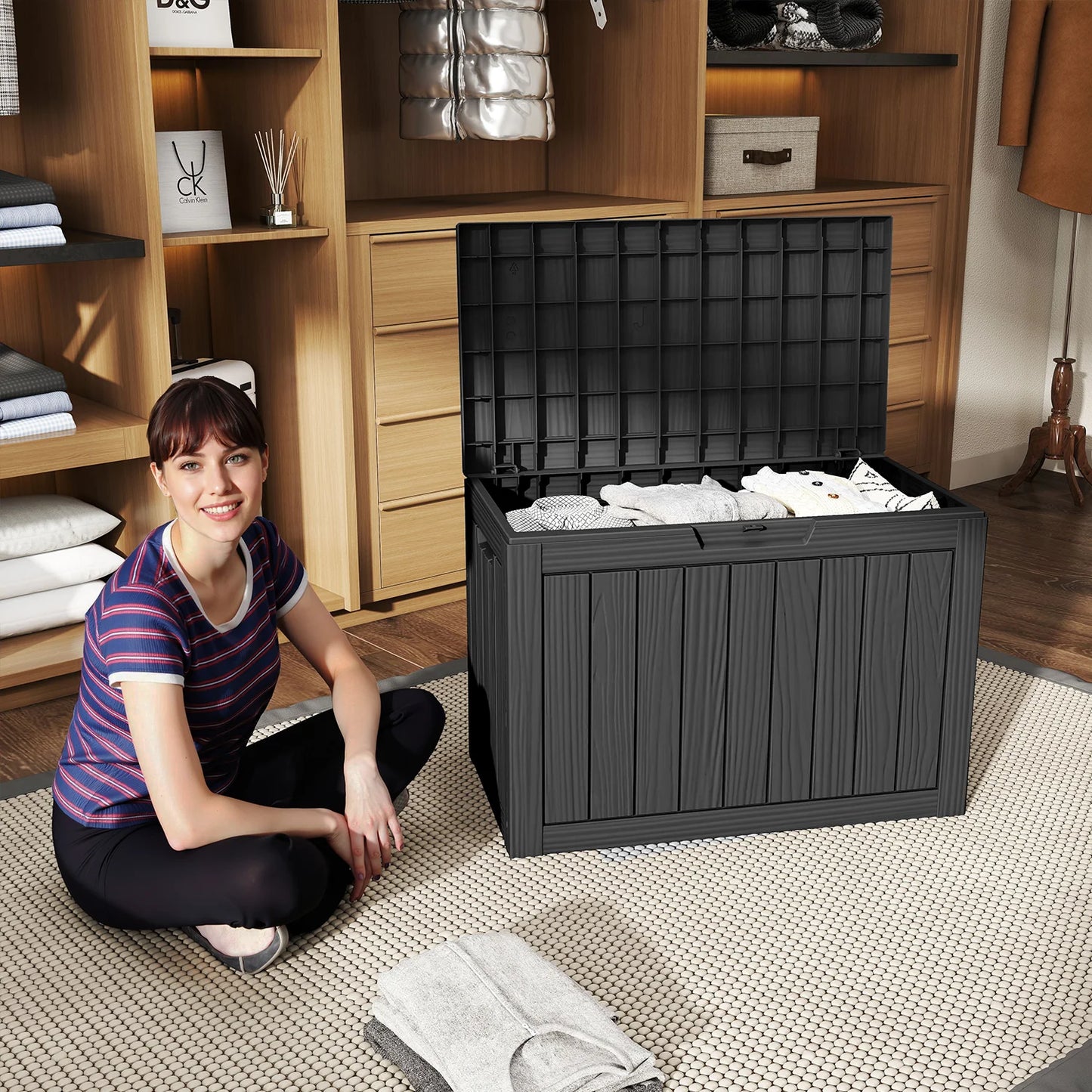 Waterproof Outdoor Resin Deck Box Lockable For Patio Storage