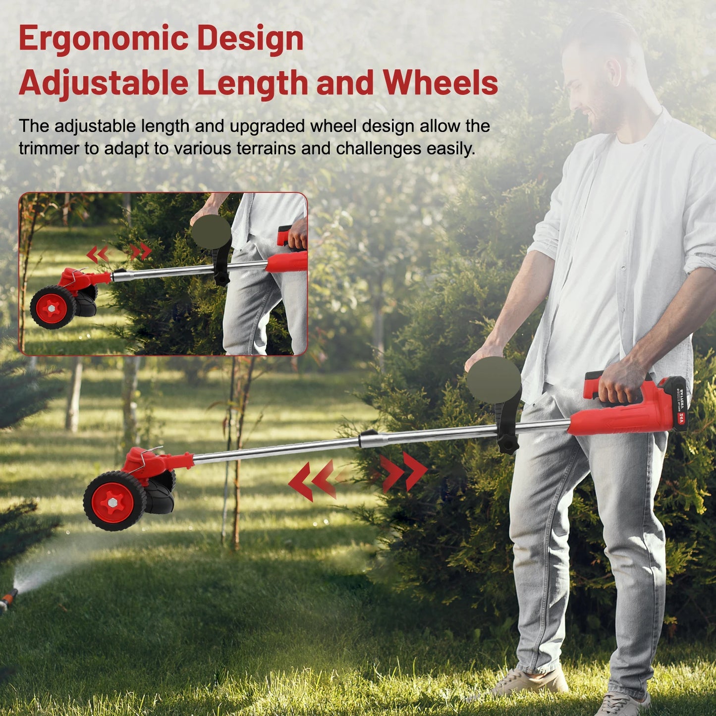 21V Cordless Three In One Grass Trimmer With Wheels Edger
