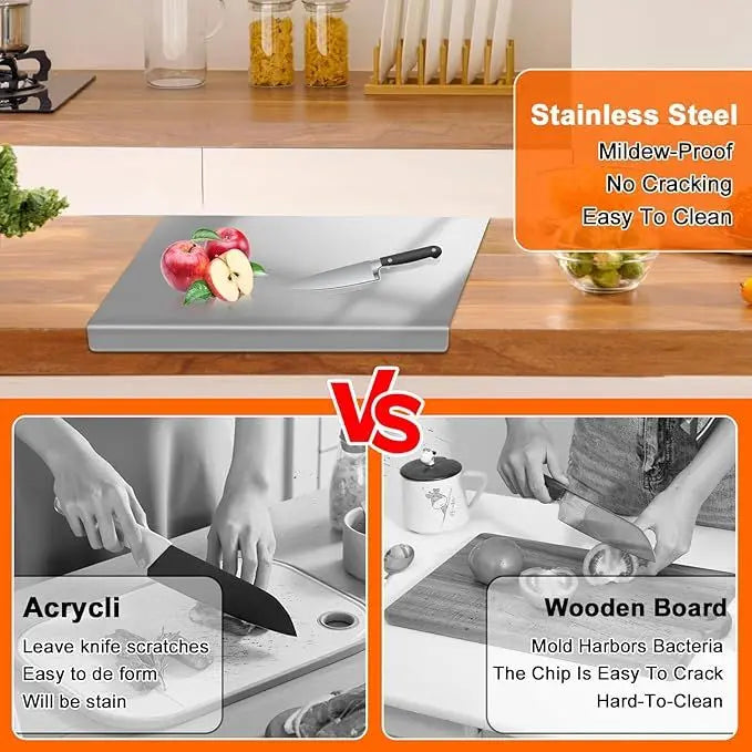 304 Stainless Steel Cutting Board With Lid And Non Slip Pad