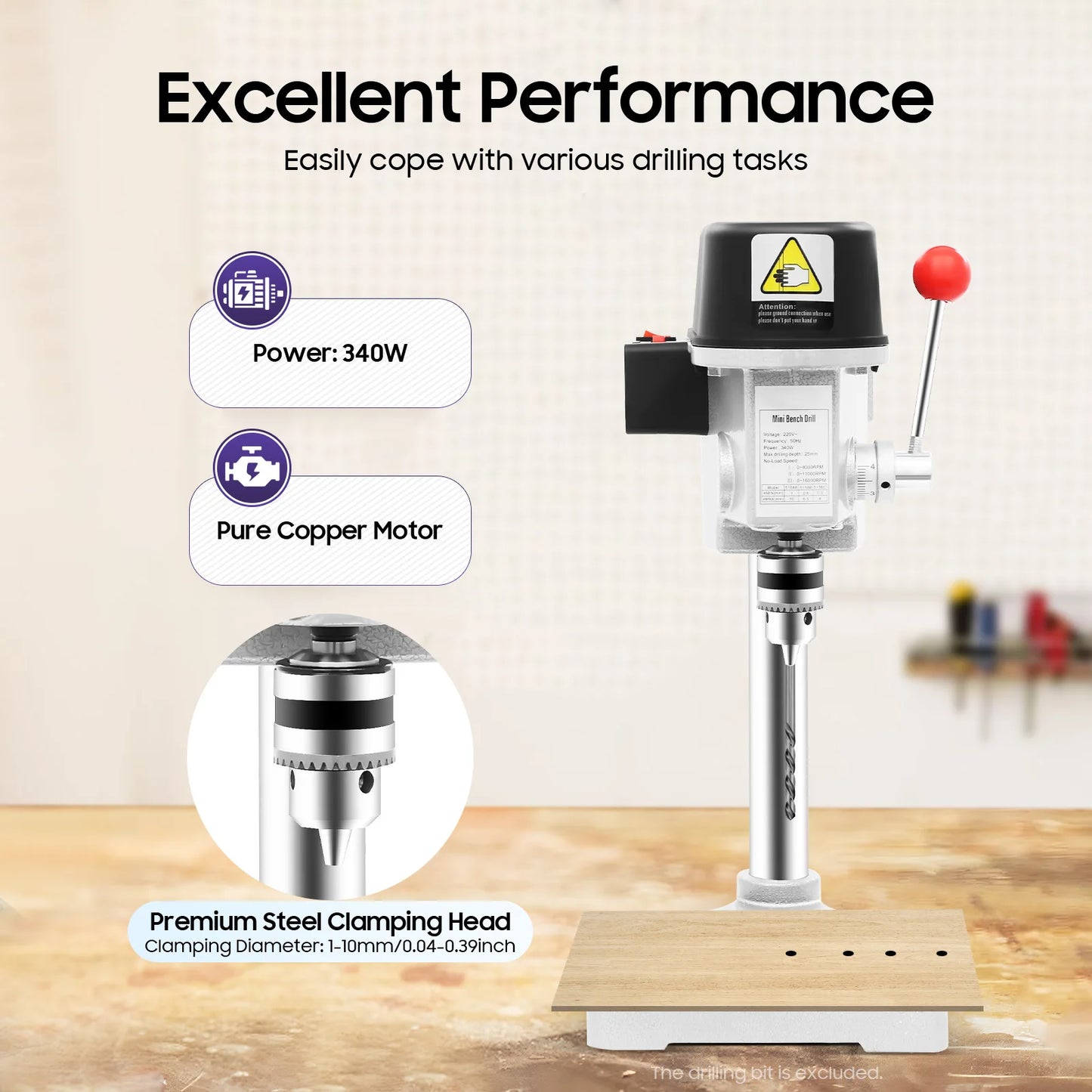CNCEST Corded Mini Table Drill Press 340W 16000RPM 3-Speed