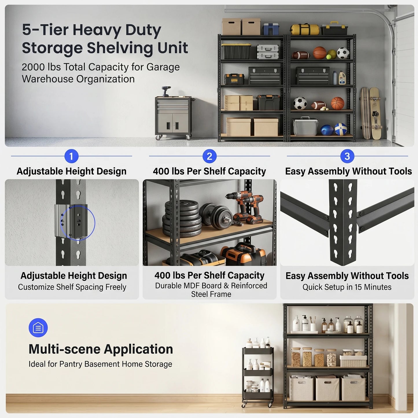 Industrial Metal Storage Shelves With Adjustable Height For Garage