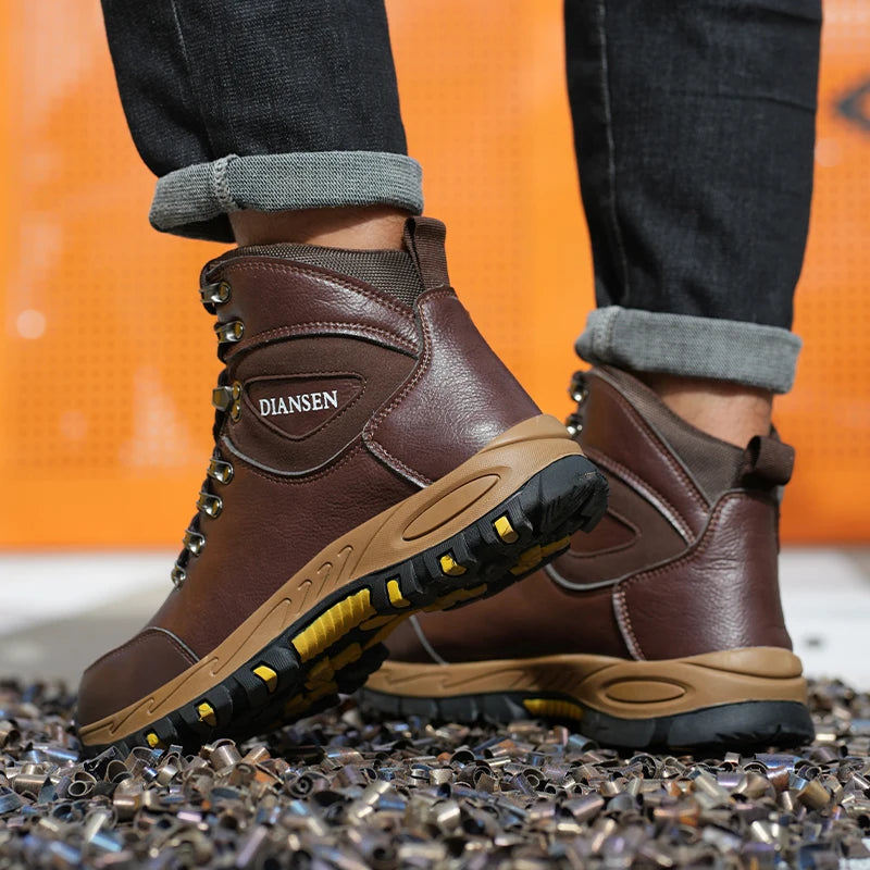 VEIGAR Waterproof Leather Safety Boots For Men Indestructible AntiPuncture