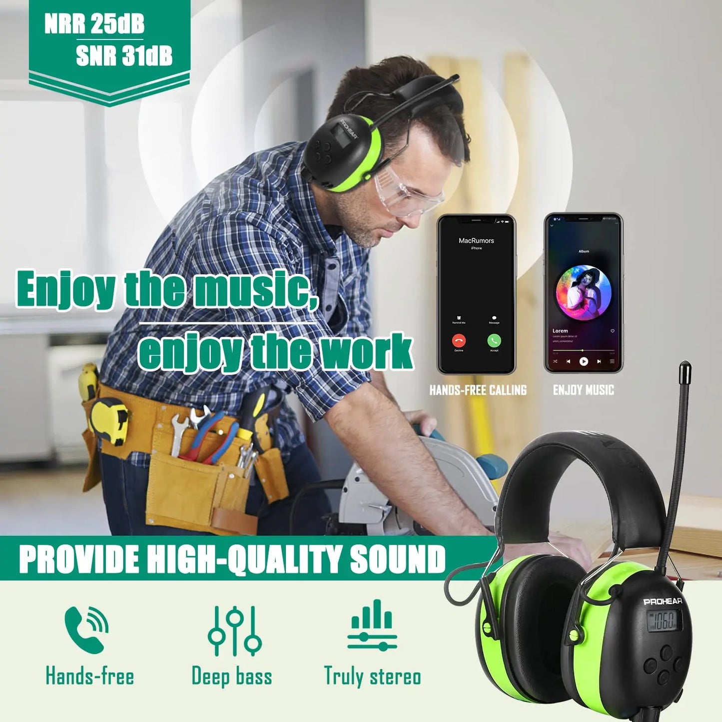 ZOHAN Bluetooth Earmuffs Pro Hearing Protection With Noise Reduction