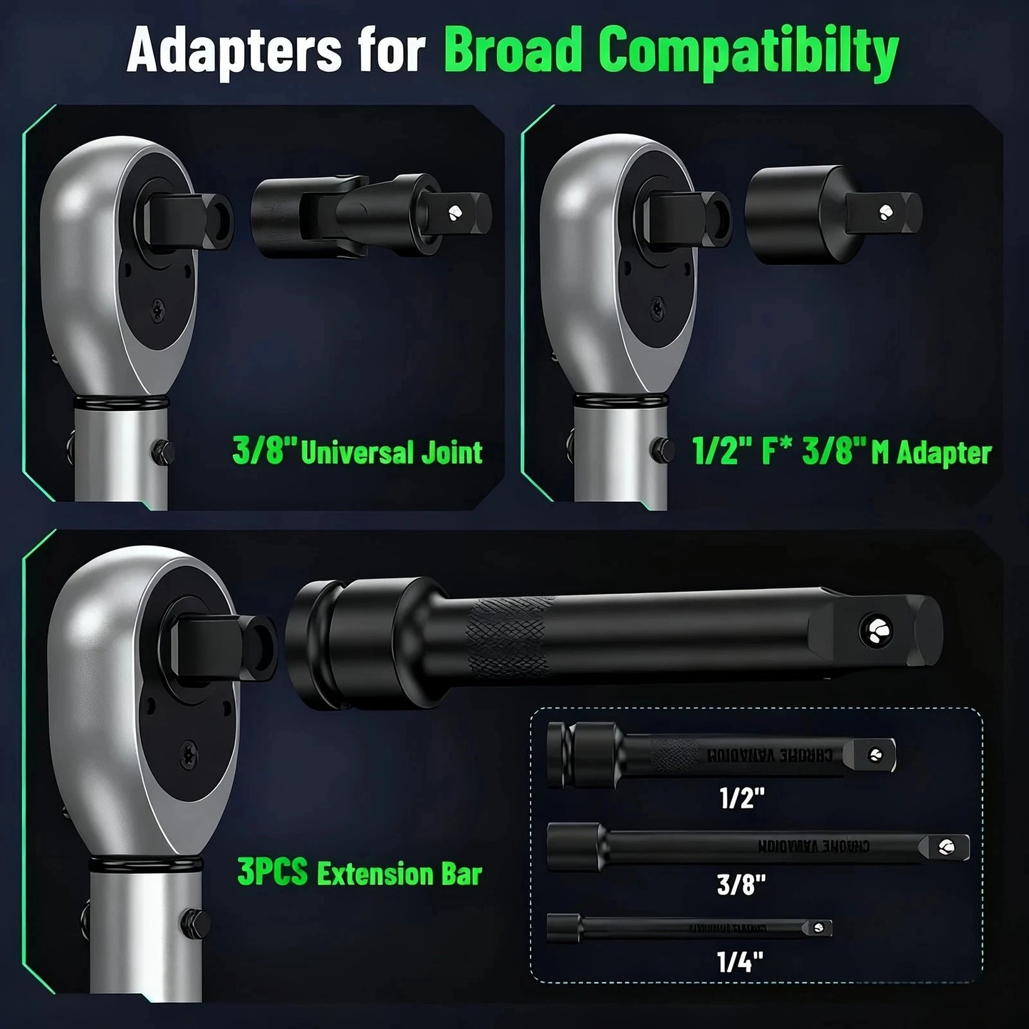 3 Piece Dual Scale Torque Wrench Set With Click Mechanism