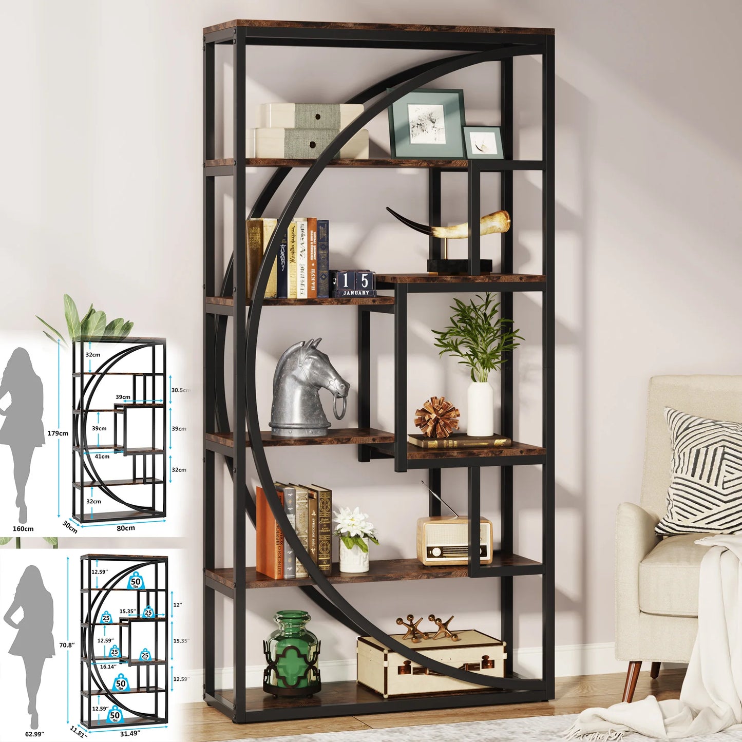 Tribesigns 5 Tier Industrial Bookshelf With Metal Frame Antique Finish