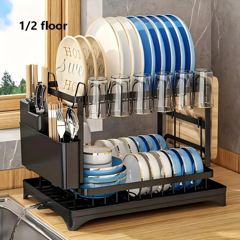 Metal Dish Drying Rack With Drainboard For Plates And Utensils