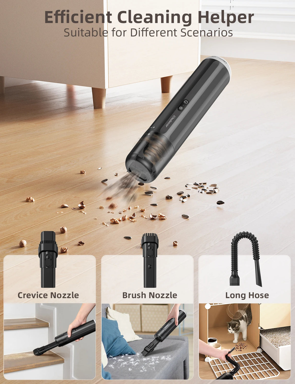 Chuboor Cordless Car Vacuum Cleaner With Powerful Suction
