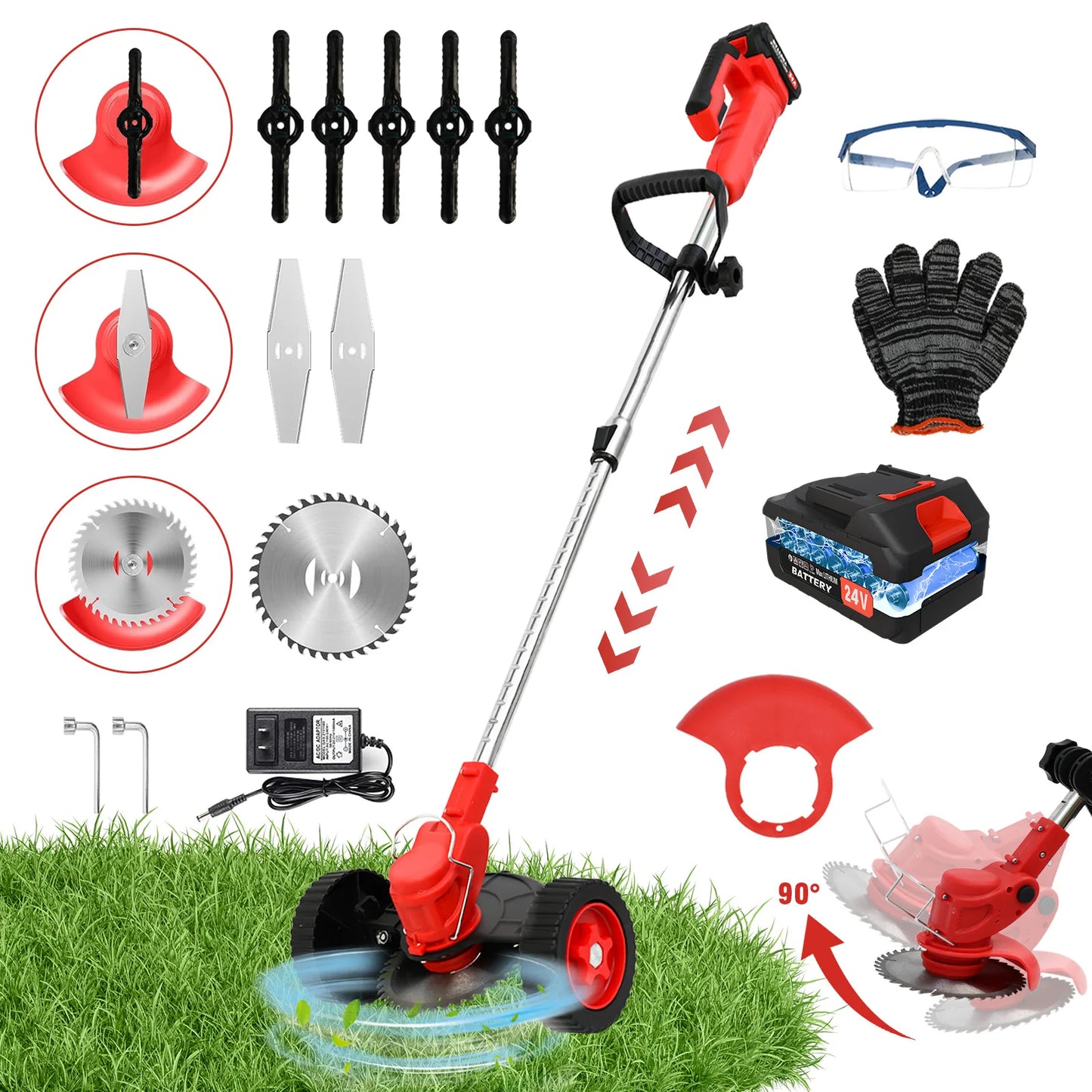 3-In-1 Cordless Grass Trimmer With Wheels 21V Lawn Edger