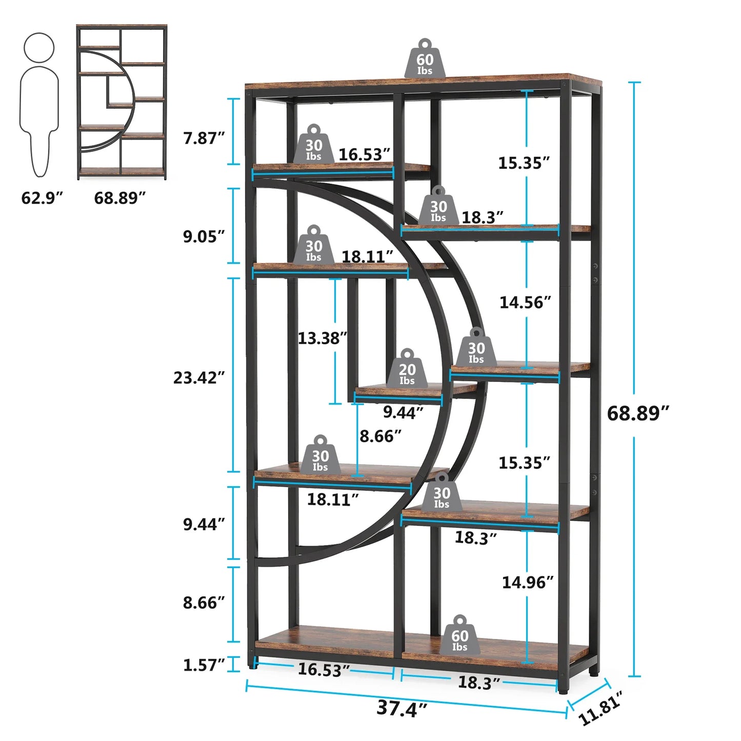 Tribesigns 5 Tier Industrial Bookshelf With Metal Frame Antique Finish