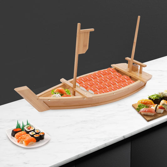 Log Color Bamboo Sushi Boat Serving Tray For Parties