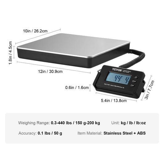 Digital Shipping Scale 440 Lb With Timer Tare Function HD LCD