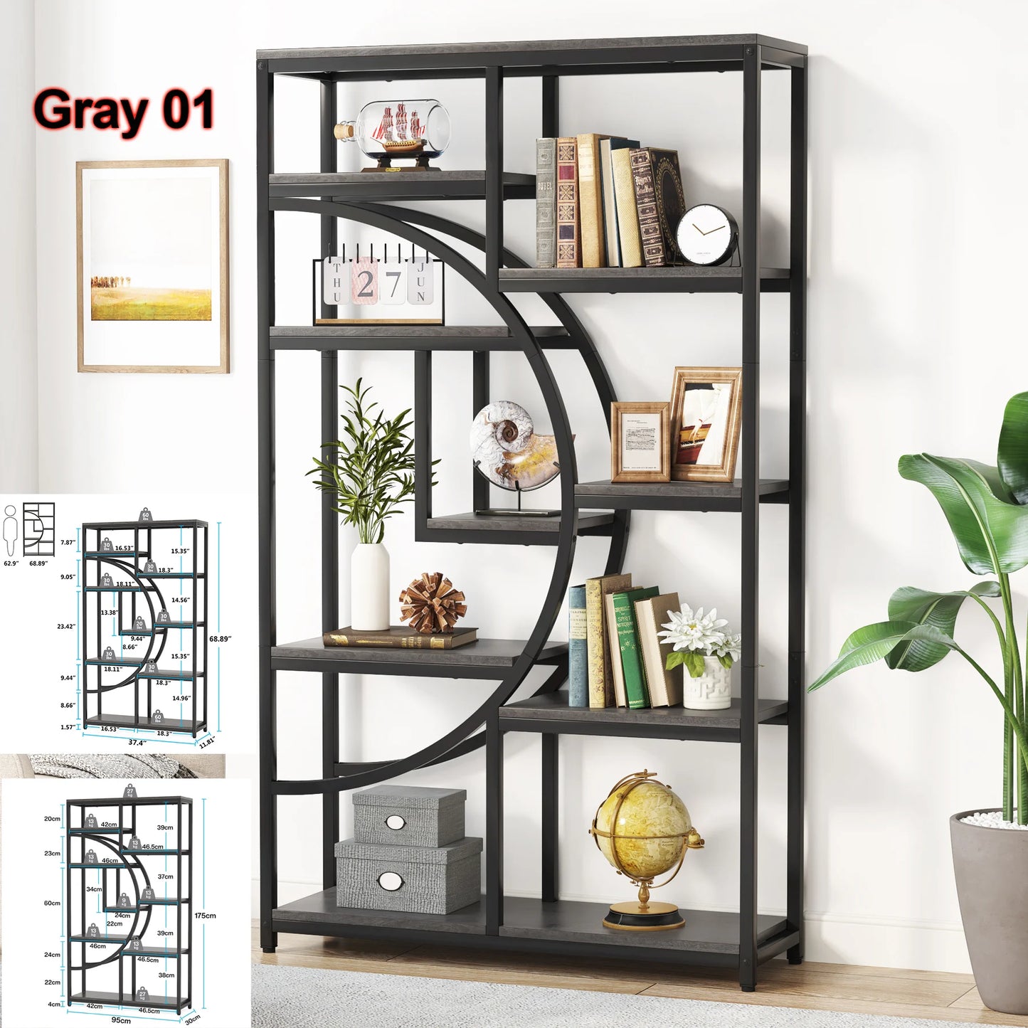 Tribesigns 5 Tier Industrial Bookshelf With Metal Frame Antique Finish