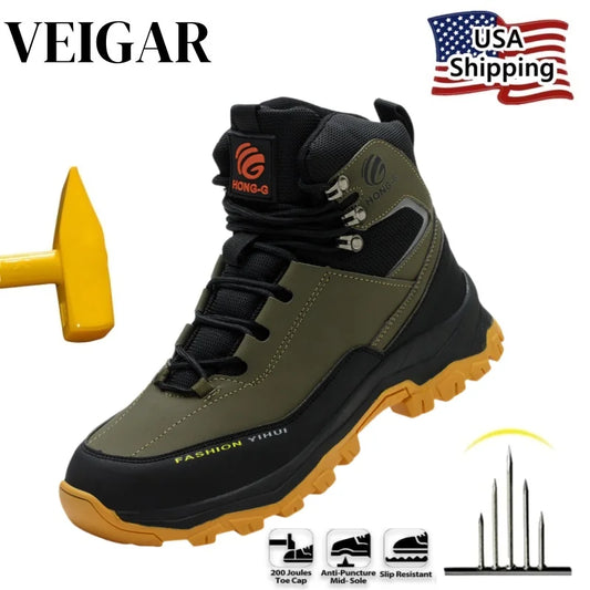 VEIGAR Men's Protective Work Safety Shoes With Steel Toe Cap