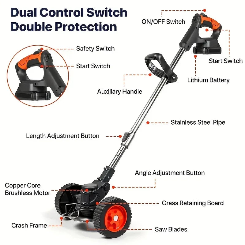 Wireless Portable Weed Trimmer With Dual Battery For Lawn Care