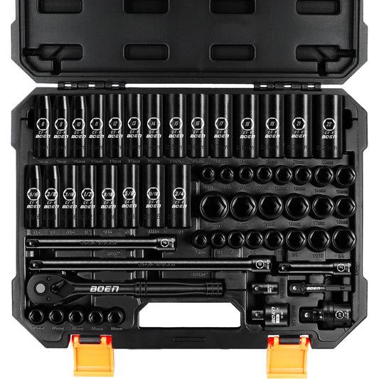 Impact Socket Set, 57-Piece SAE And Metric With Ratchet