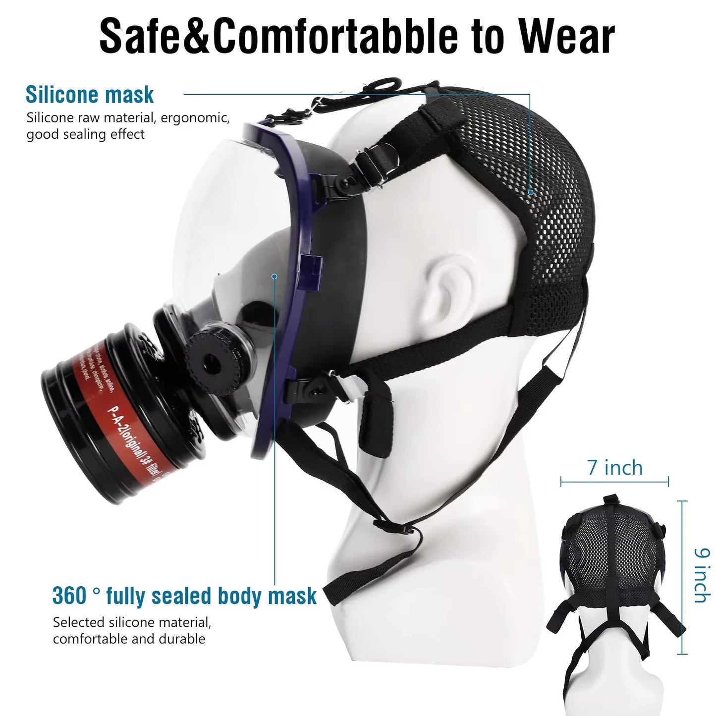 Three Ports Multipurpose Full Face Gas Mask For Industrial Use