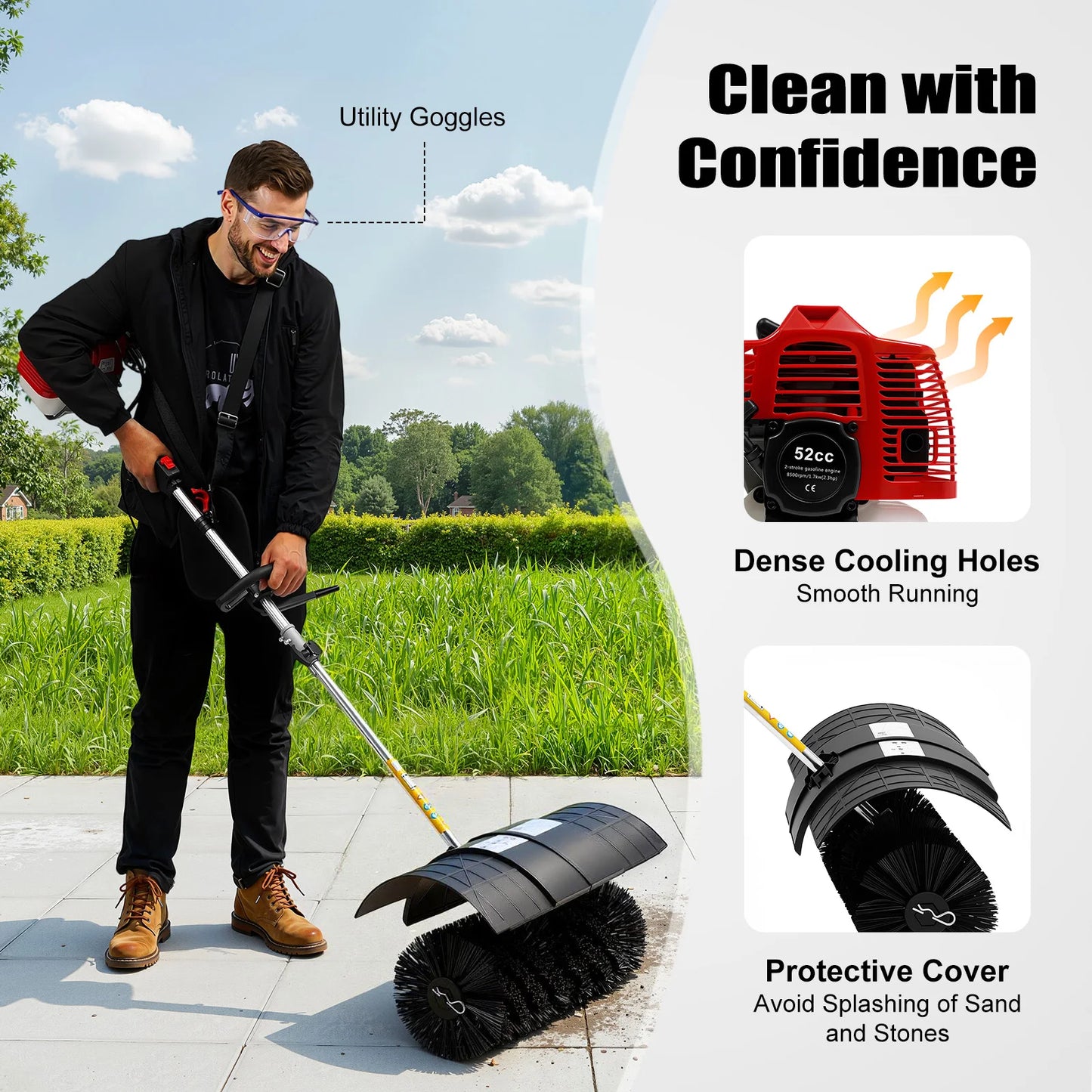 Gas Powered Walk Behind Sweeper for Driveways and Lawns