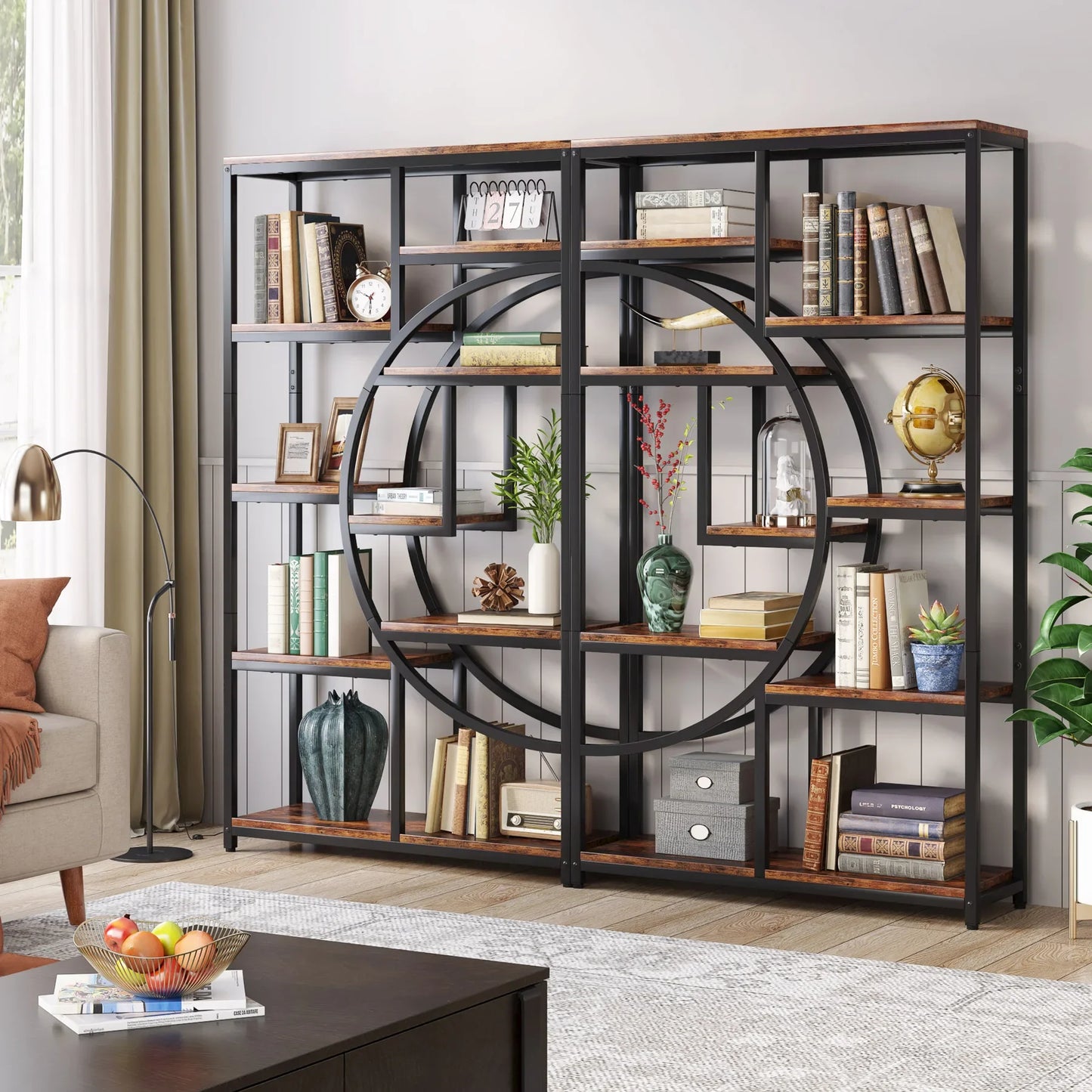 Tribesigns 5 Tier Industrial Bookshelf With Metal Frame Antique Finish