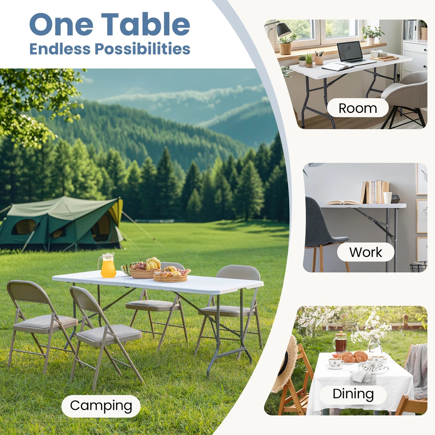 JHK Portable Folding Camping Table Heavy Duty Foldable With Handle