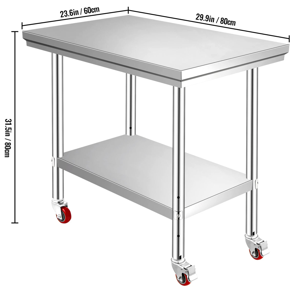 SucceBuy Stainless Steel Kitchen Prep Table With Backsplash And Wheels