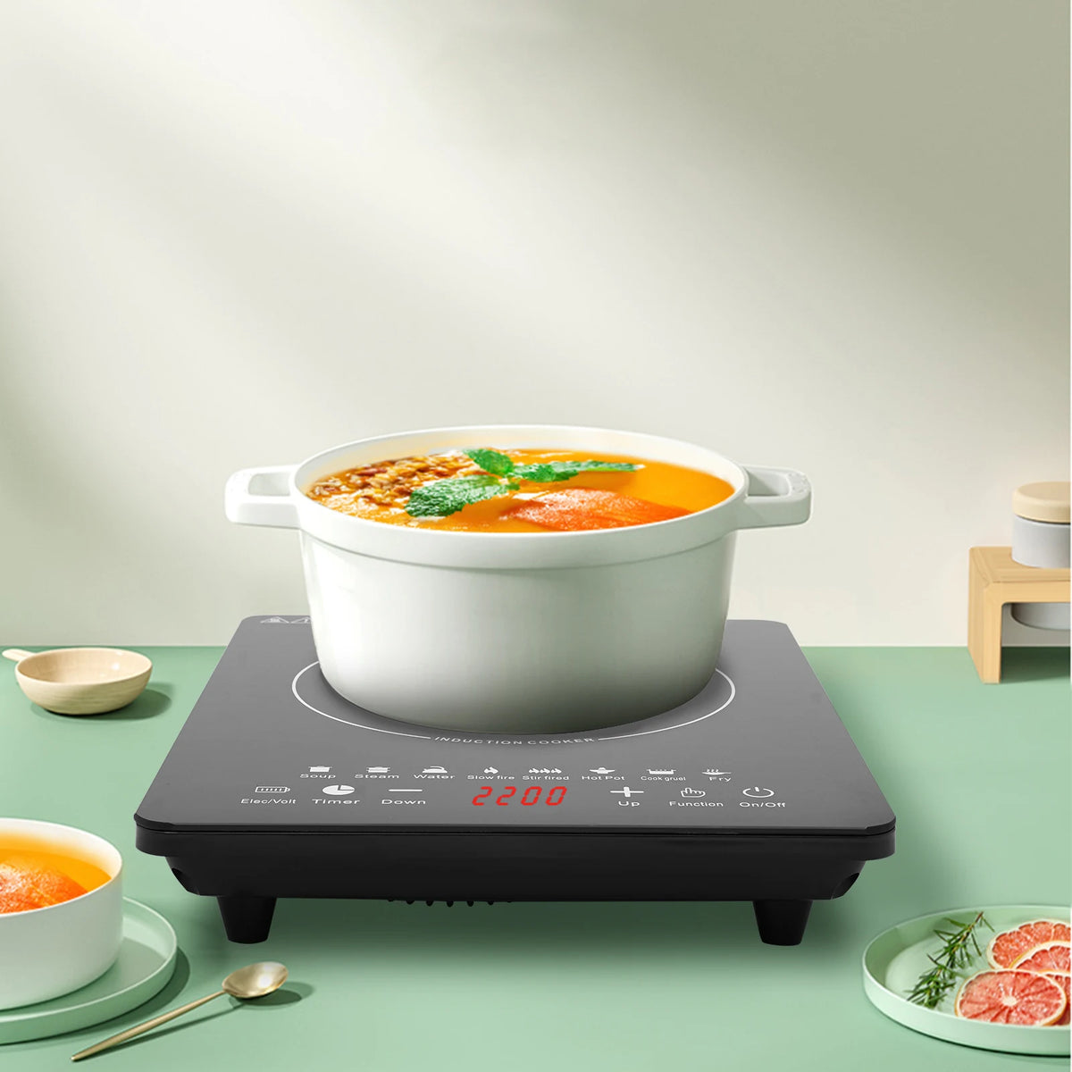 750W Portable Induction Cooktop With Touch Panel And Digital Display