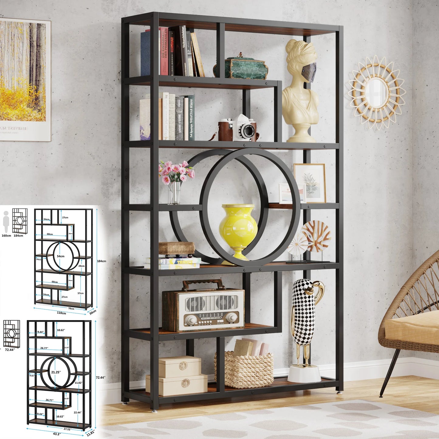 Tribesigns 5 Tier Industrial Bookshelf With Metal Frame Antique Finish