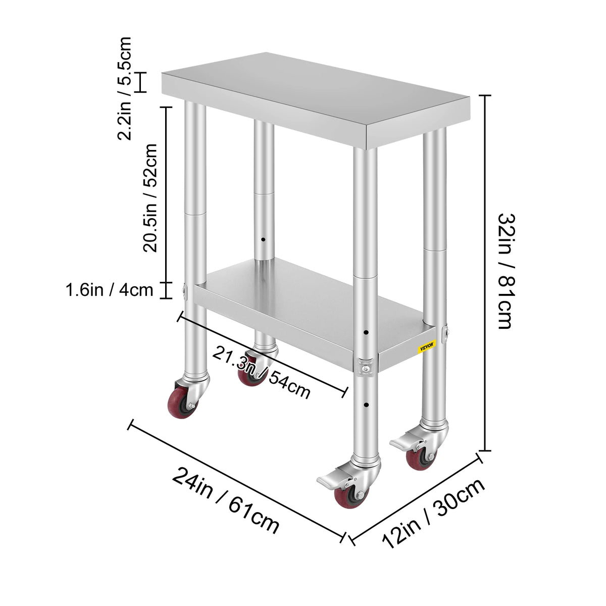 SucceBuy Stainless Steel Prep Table With Backsplash And Caster Wheels