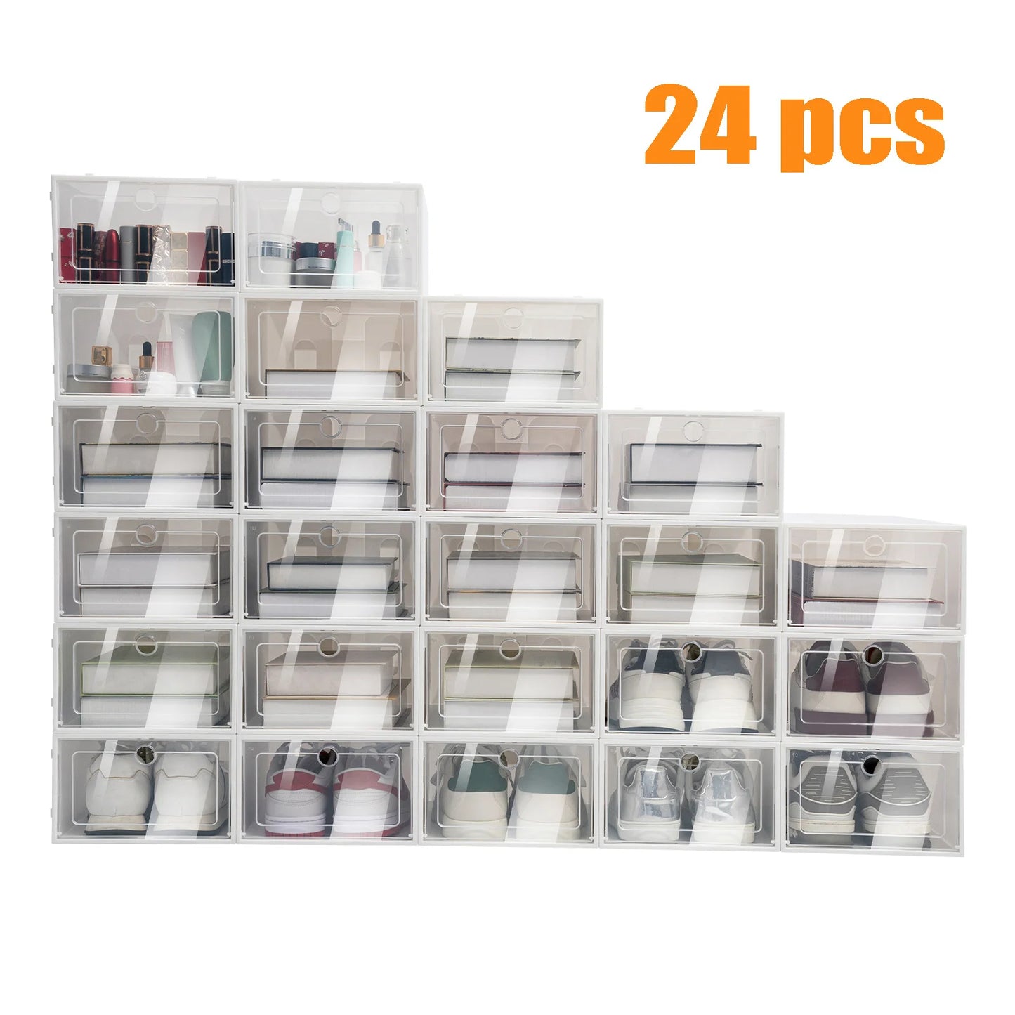 Transparent Shoe Boxes 24 Piece Set Stackable Organizer