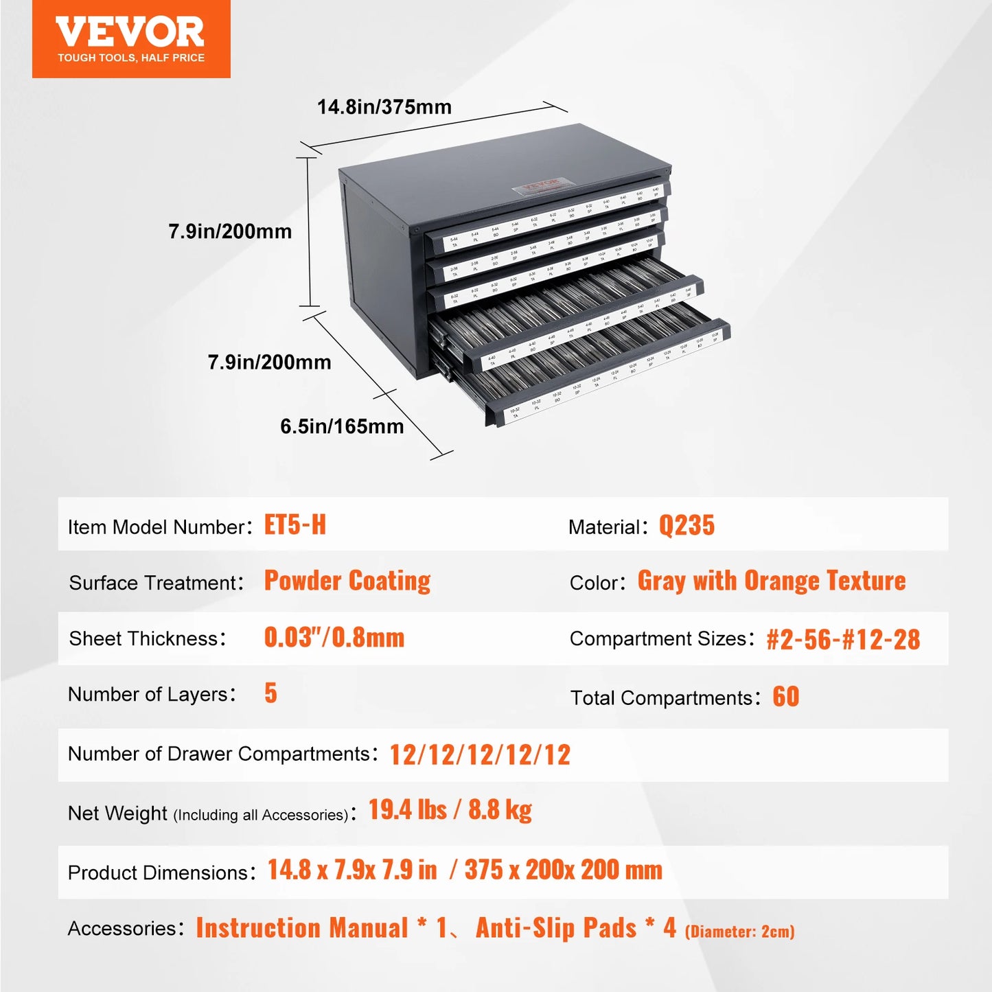 SucceBuy Drill Bit Dispenser Cabinet Three Drawer Organizer Steel Storage