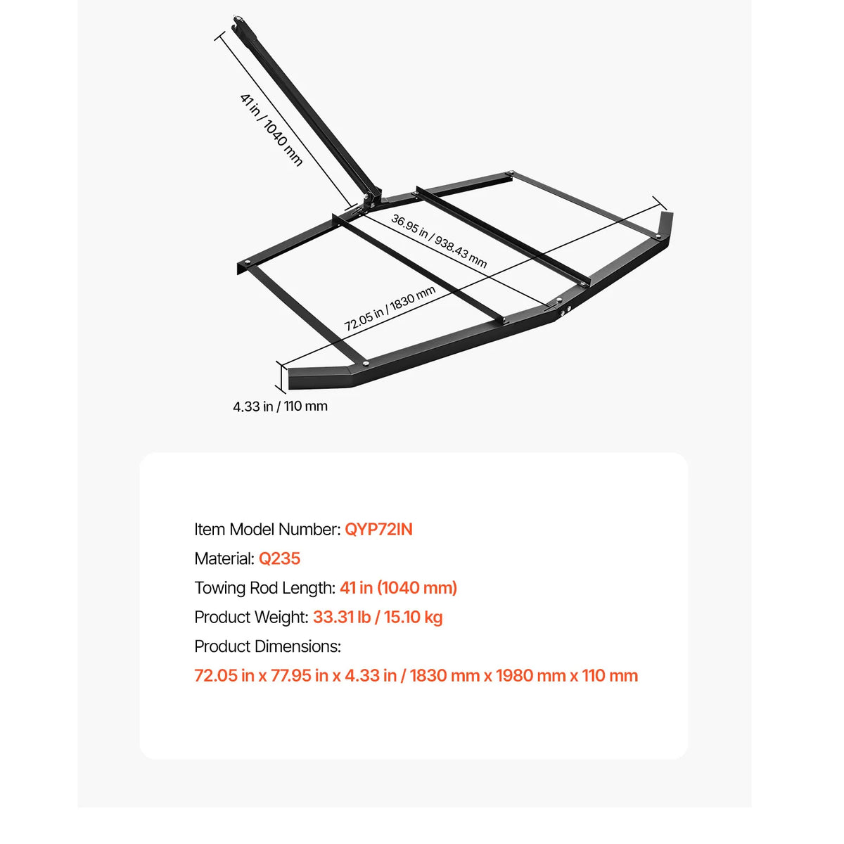 SucceBuy Q235 Steel Tow Behind Drag Harrow for ATV UTVs
