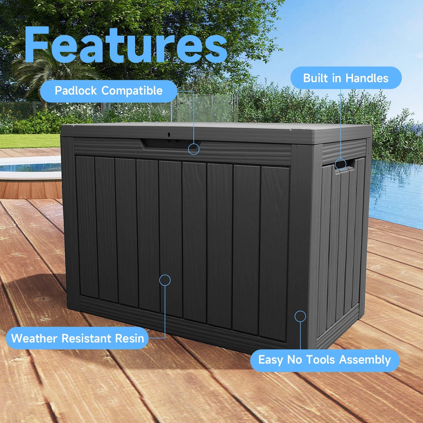 Waterproof Outdoor Resin Deck Box Lockable For Patio Storage