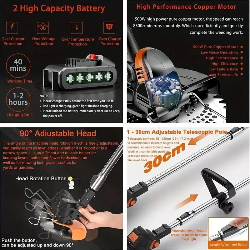 Wireless Portable Weed Trimmer With Dual Battery For Lawn Care