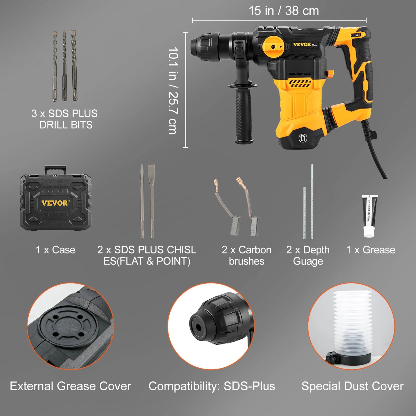 SucceBuy 1500W Corded Rotary Hammer Drill With 4 Modes