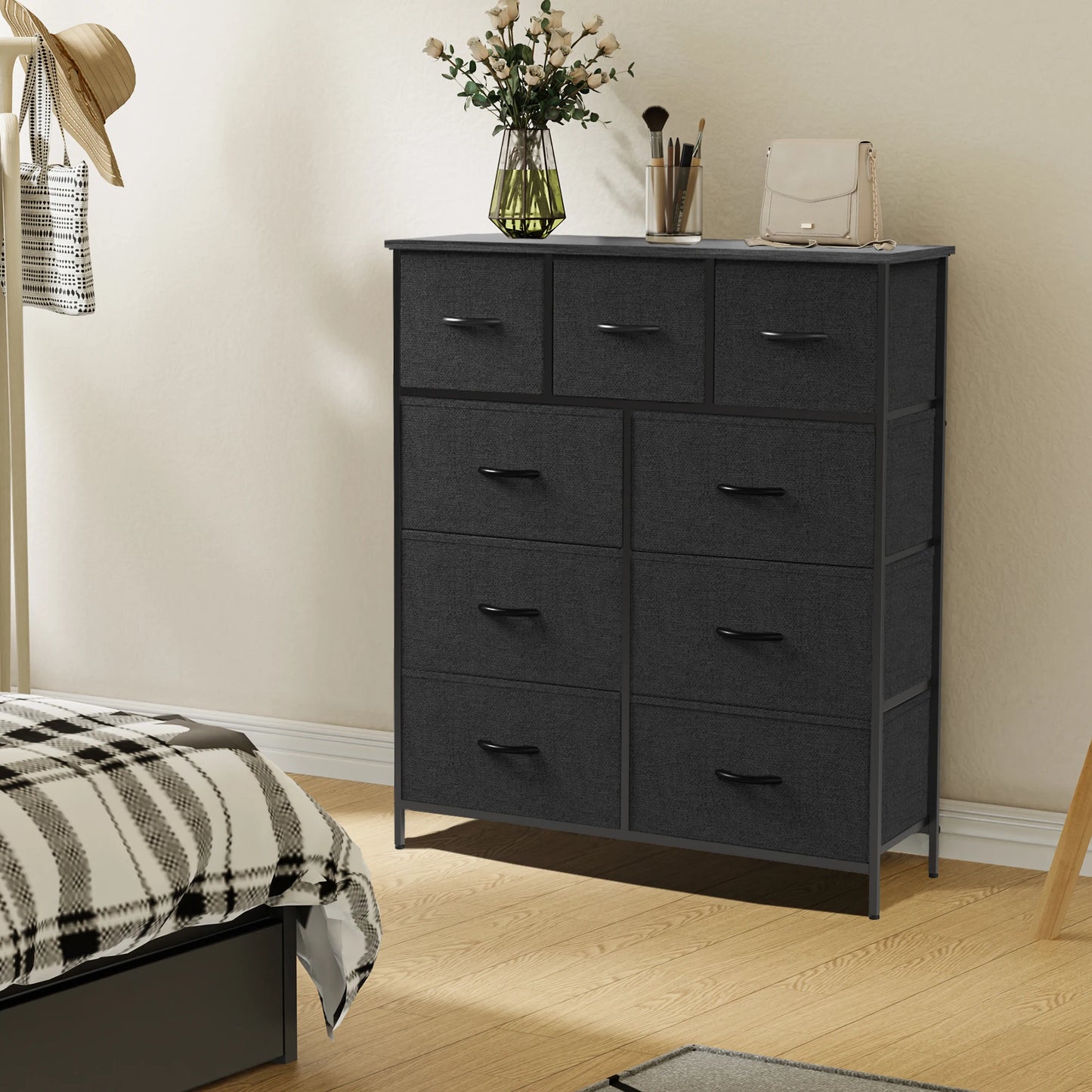 JHK Fabric Storage Dresser With 9 Drawers Wardrobe Organizer