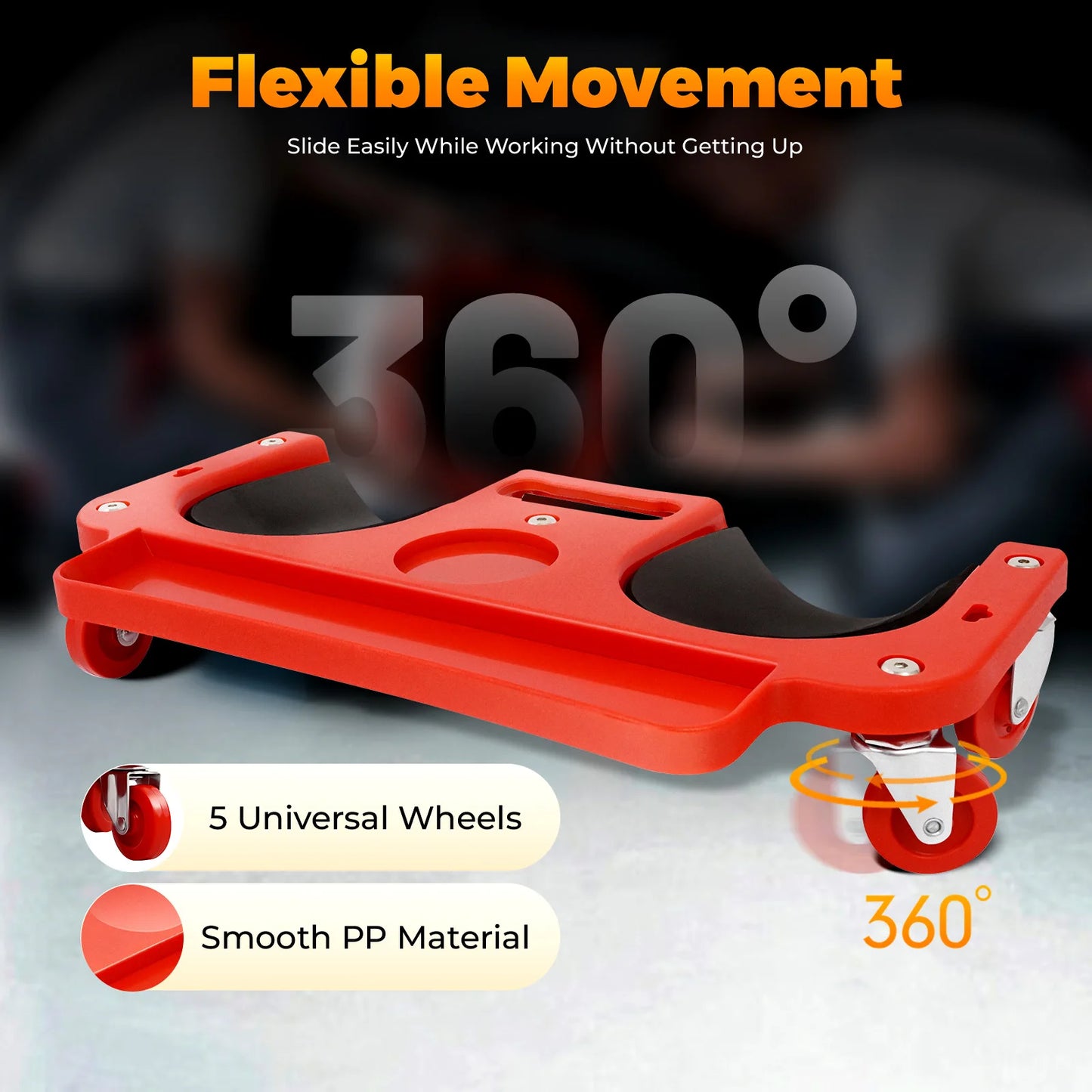 Rolling Knee Pad With Tool Tray And Cushioned Five Wheels