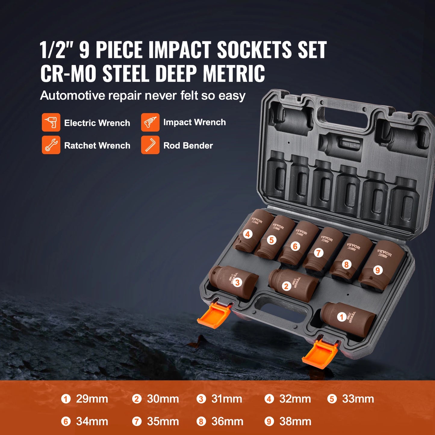 SucceBuy 9 Piece Metric Impact Socket Set CrMo Alloy Steel